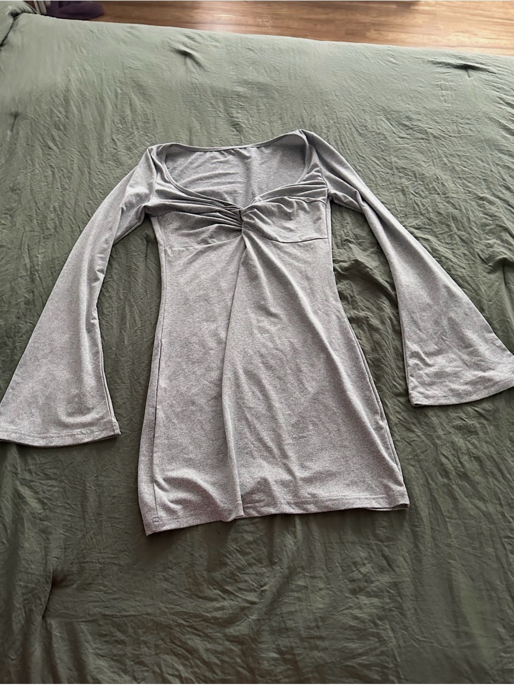 Source Unknown Silver Twist-Front Bell Sleeve Mini Dress